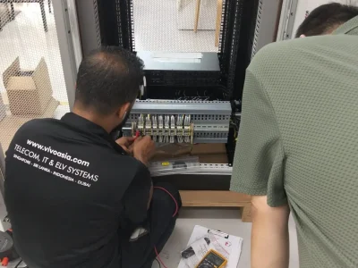Rack termination and testing in the workshop