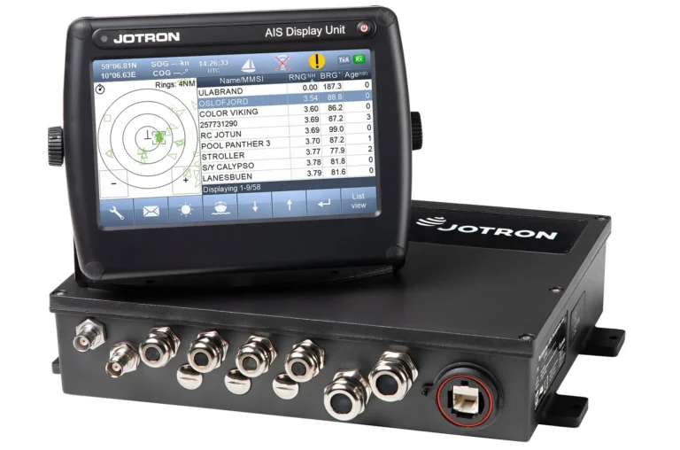 Jotron Tron AIS TR-8000 MkII Class A, showing the 7-inch touch screen display unit and the separate transceiver